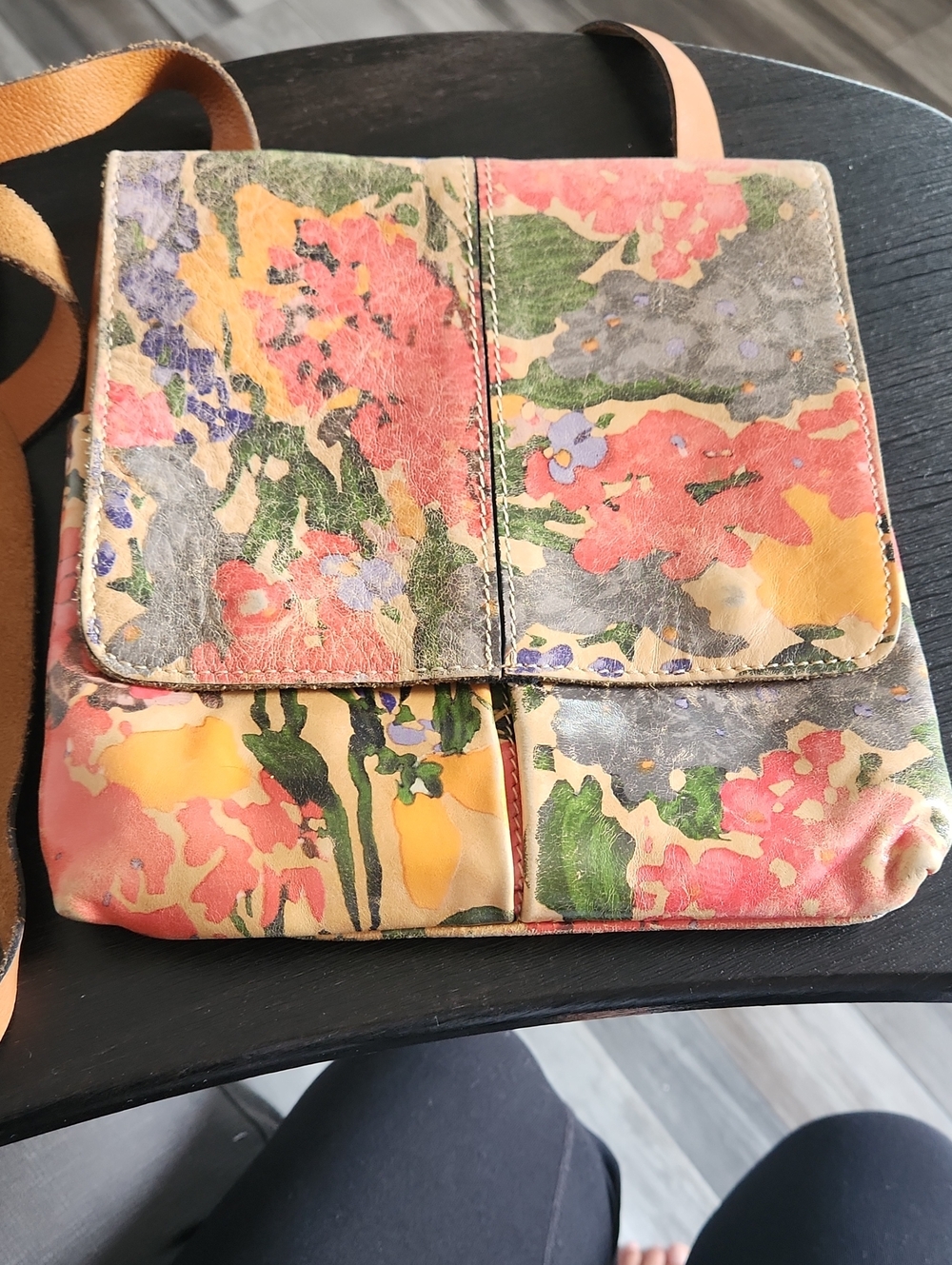 Patricia Nash Floral Multicolor Leather Crossbody - Pink, Yellow, Green, Gray